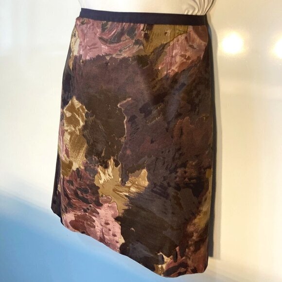 Loft SZ 6 Abstract print chocolate & lilac pencil skirt classic artsy essential - Picture 2 of 6